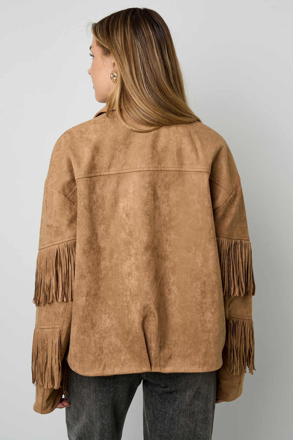 Woven Polyester Fiber Women's Blouse Casual Solid Color Fall/Winter Fringe Detail