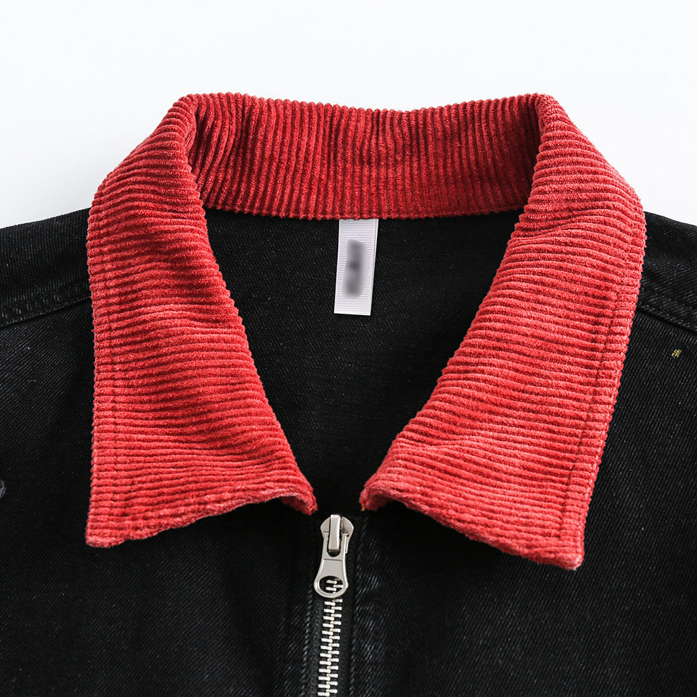 UNIKCOSA NoirFit Denim Jacket With Polo Collar Lettering 💫