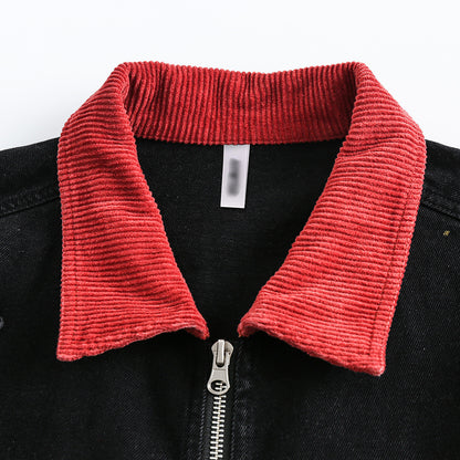 UNIKCOSA NoirFit Denim Jacket With Polo Collar Lettering 💫