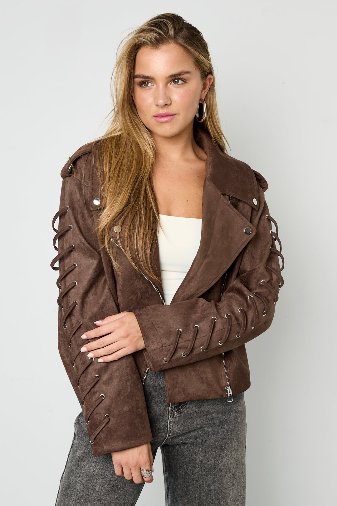 Woven Polyester Fiber Women's Jacket Street Style Tie-up