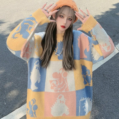 UNIKCOSA NoirFit Check Contrast Jacquard Sweater 💫