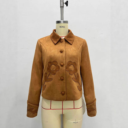 UNIKCOSA Velora Elegant Vintage Suede Floral Short Coat 💫