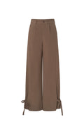 Woven Polyester Fiber Women's Straight Pants Casual Tie-up
