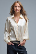 Q2 Elegant Light Beige Shirt in Satin Silk