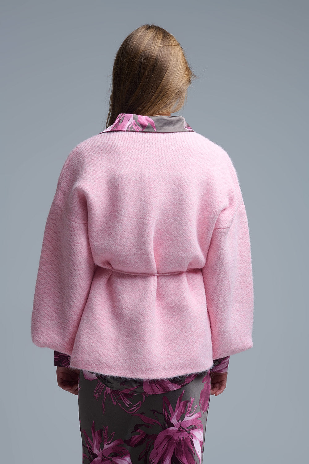 Elegant Pink Wrap Knitted Cardigan