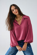 Elegant shiny Satin Cropped top in fucshia