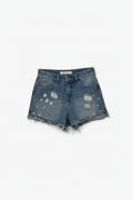 Q2 Embroidered Denim Shorts in Light Wash