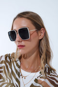 Q2 Extra Large Square Sunglasses in White