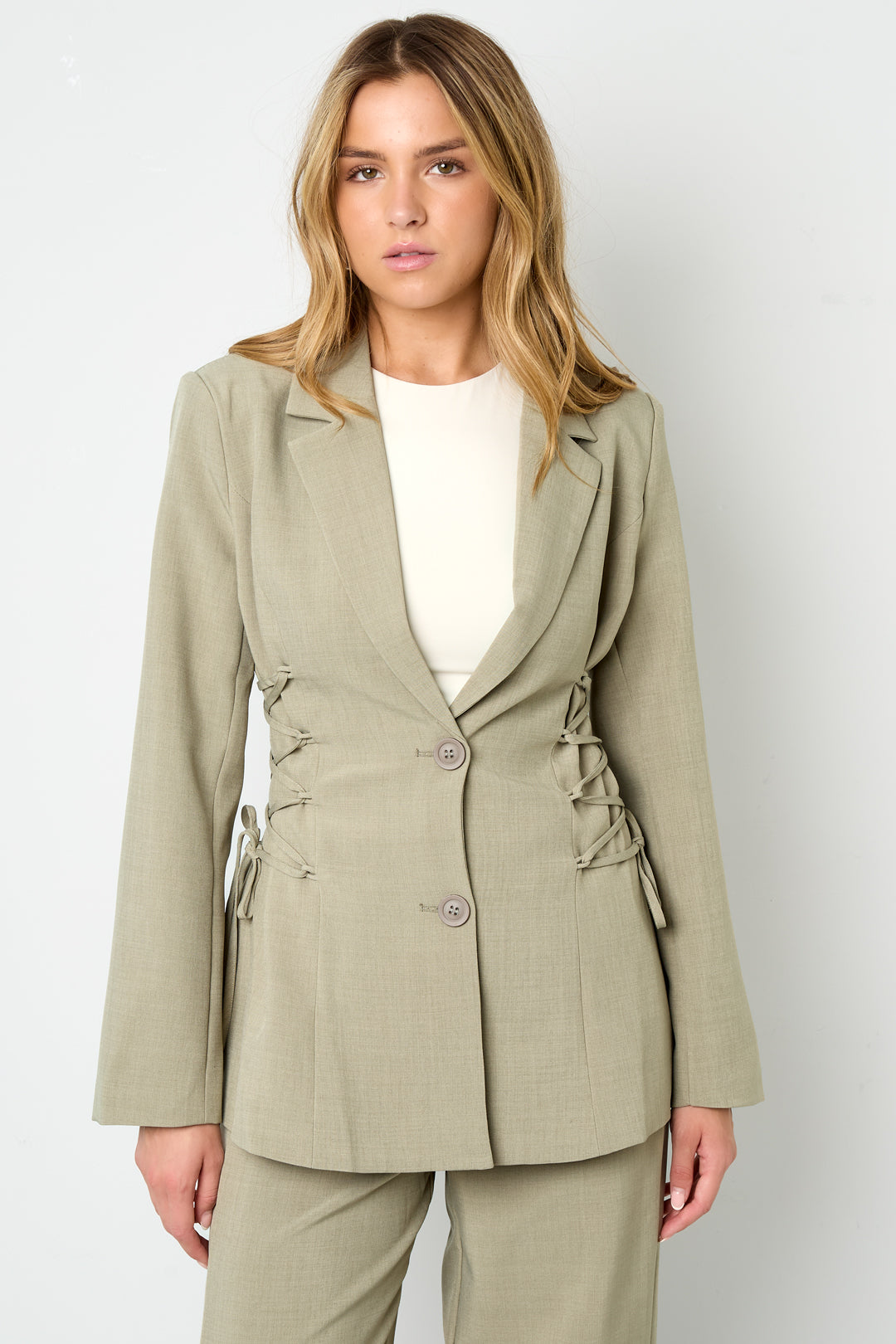 Woven Polyester Fiber Women's Suit Set Elegant Tie-up