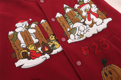 UNIKCOSA UrbanSoul Embroidered Street Jacket Red Autumn 💫