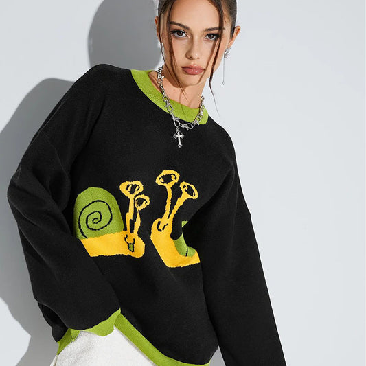 UNIKCOSA UrbanSoul Cartoon Jacquard Street Sweater Green 💫