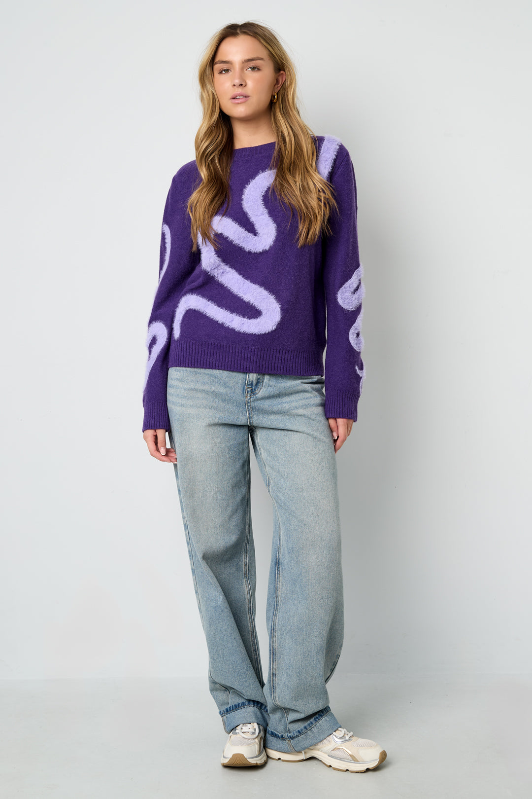 Knitted Polyester Fiber Women's Knit Sweaters Casual Color Clash