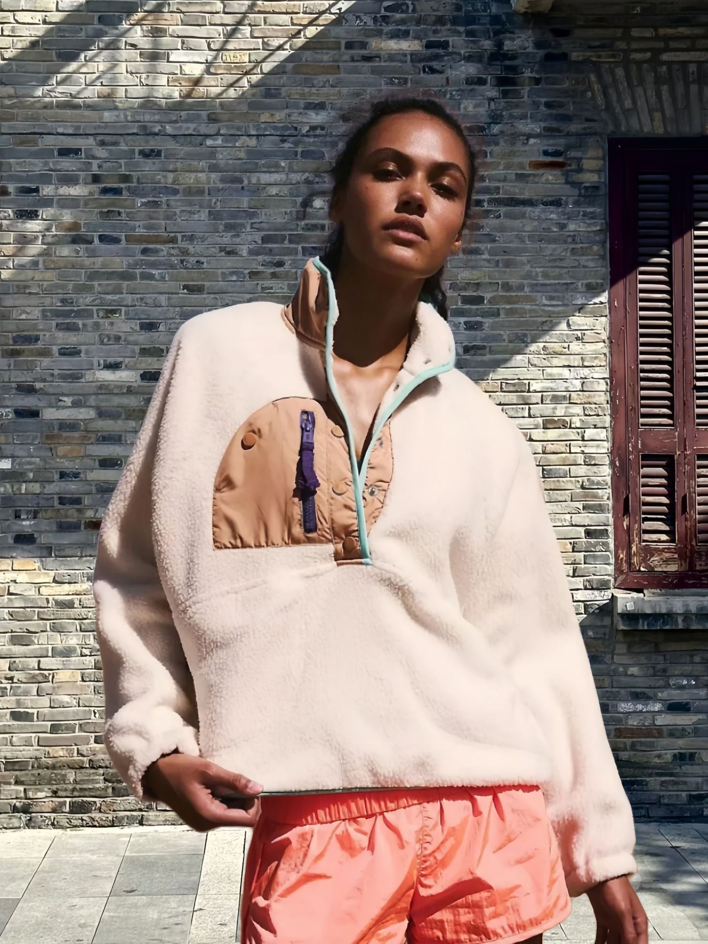 UNIKCOSA Velora Contrast Lapel Fleece Sweater Medium Weight💫