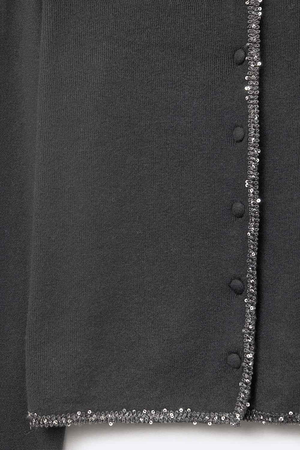 fine knit black cardigan with rhinestone detail