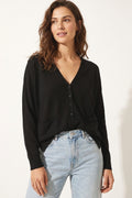 Fine Knit Cardigan with Front Pockets in black