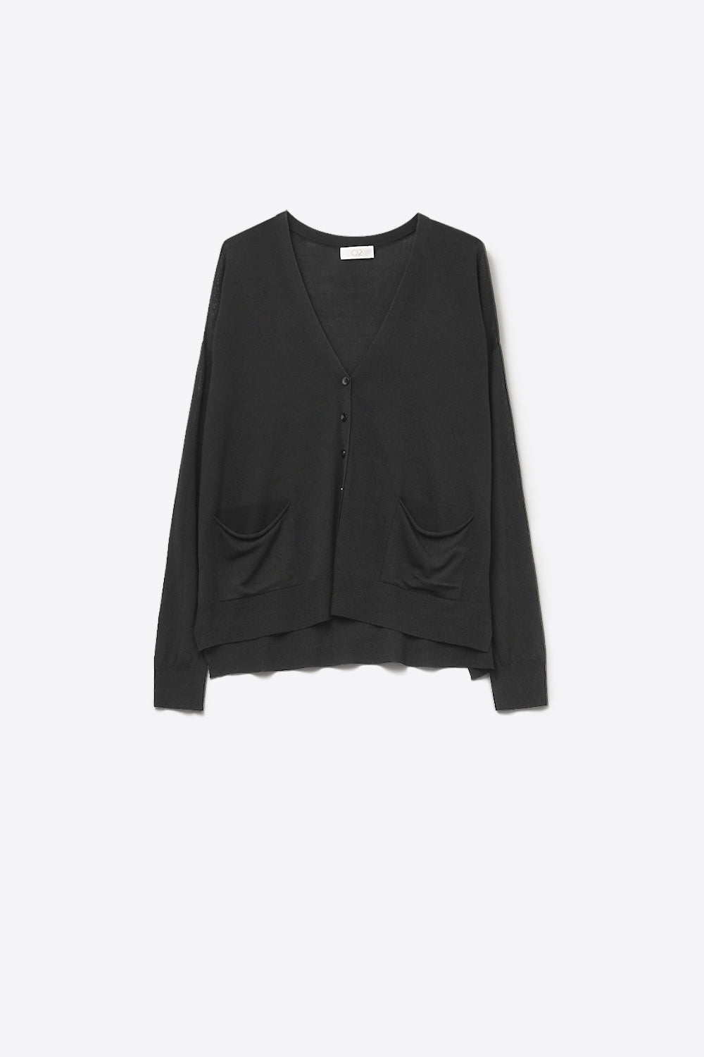 Q2 Fine Knit Cardigan with Front Pockets in black