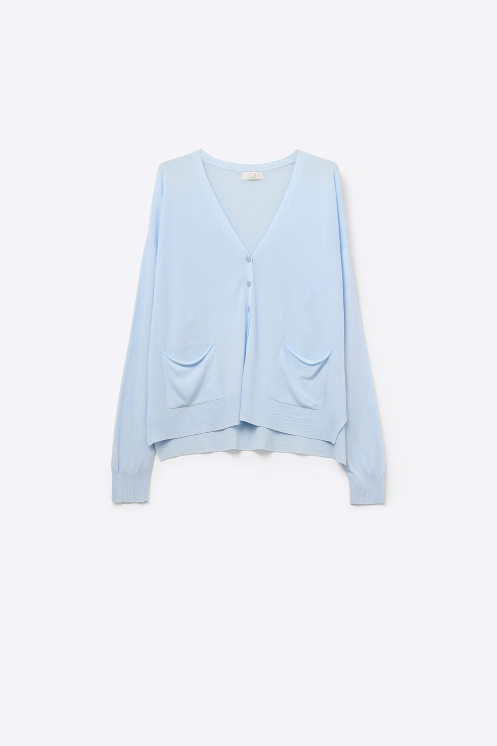 Q2 Fine Knit Cardigan with Front Pockets in blue