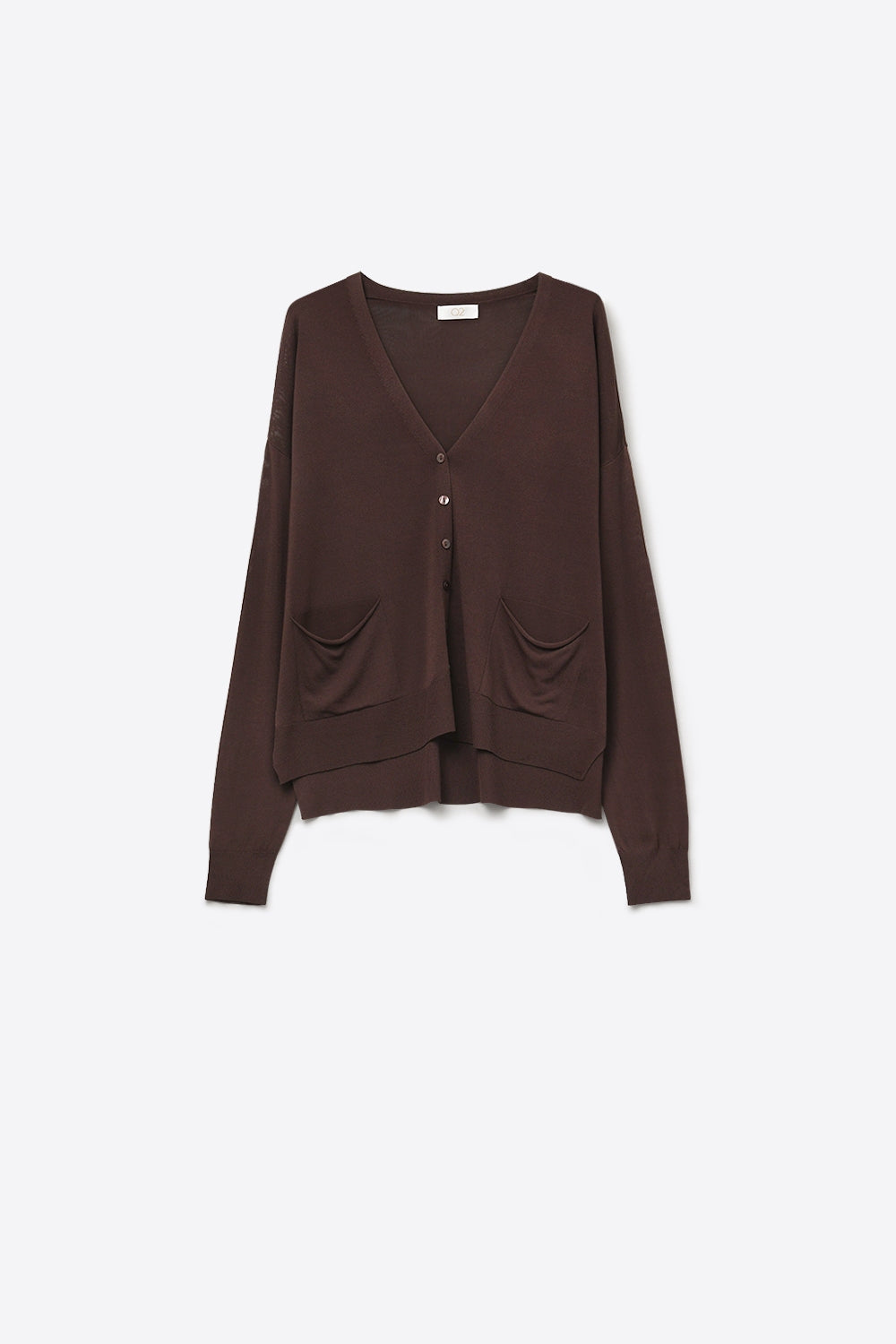 Q2 Fine Knit Cardigan with Front Pockets in brown
