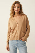 Fine Knit Cardigan with Front Pockets in Camel