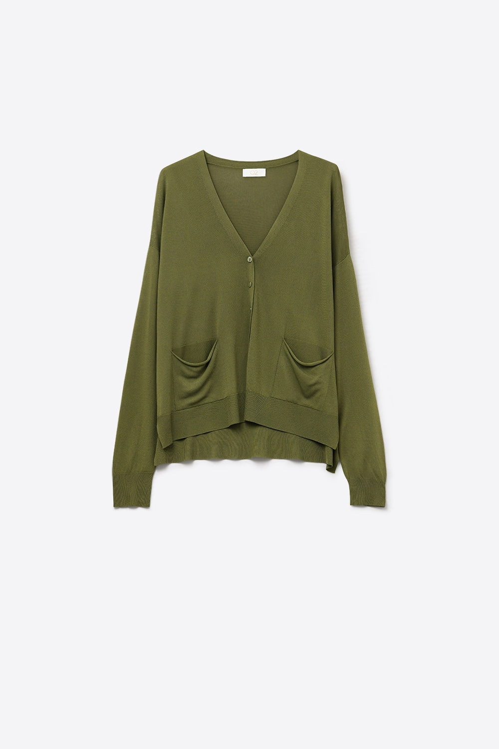 Q2 Fine Knit Cardigan with Front Pockets in khaki