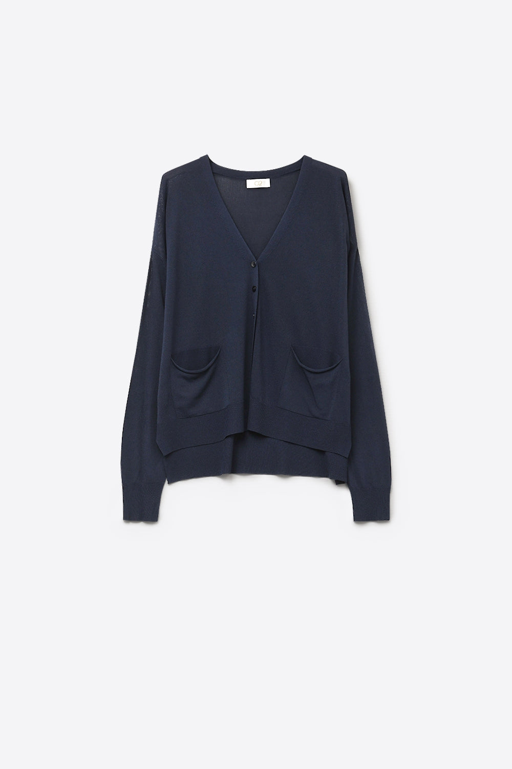 Q2 Fine Knit Cardigan with Front Pockets in navy