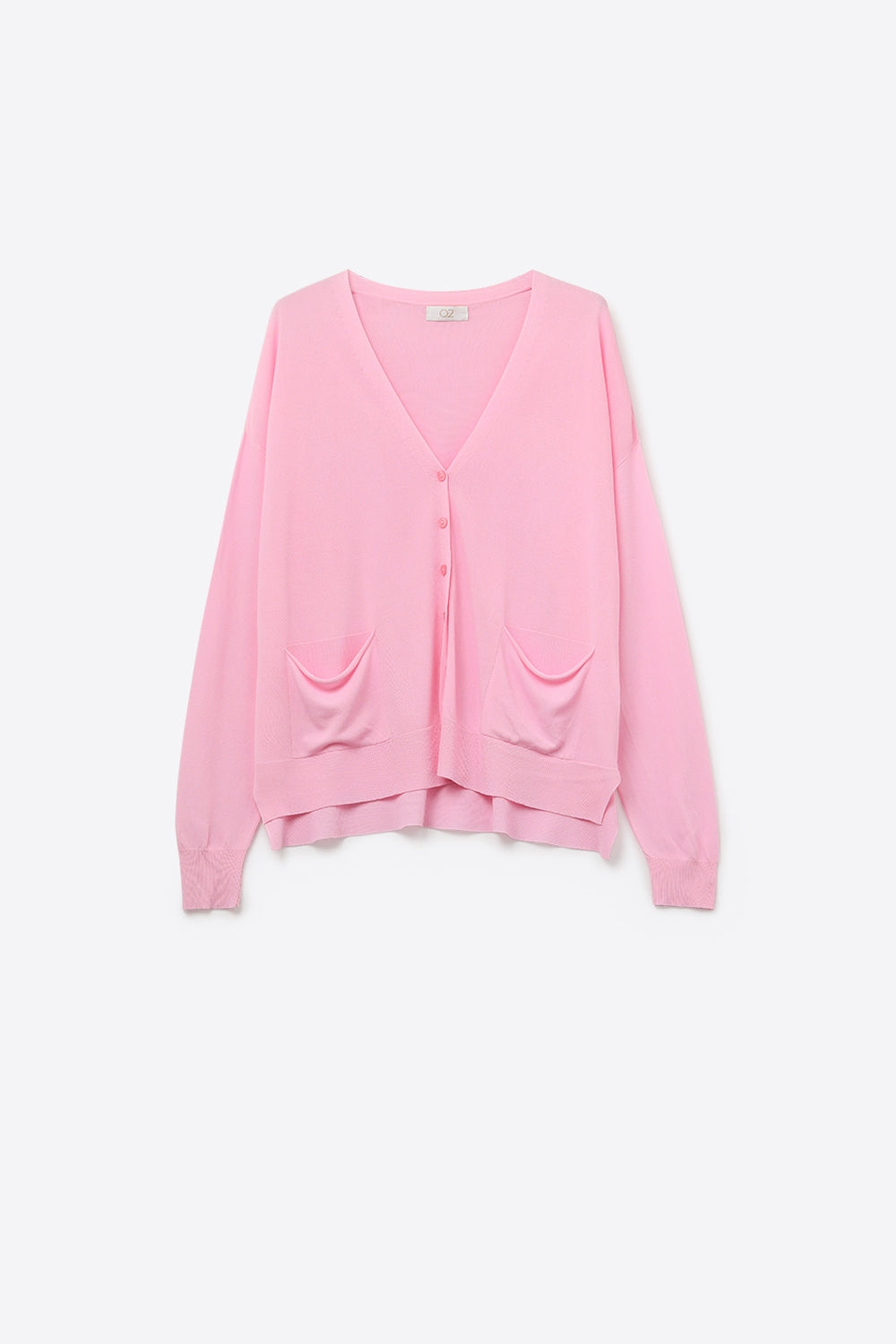 Q2 Fine Knit Cardigan with Front Pockets in pink