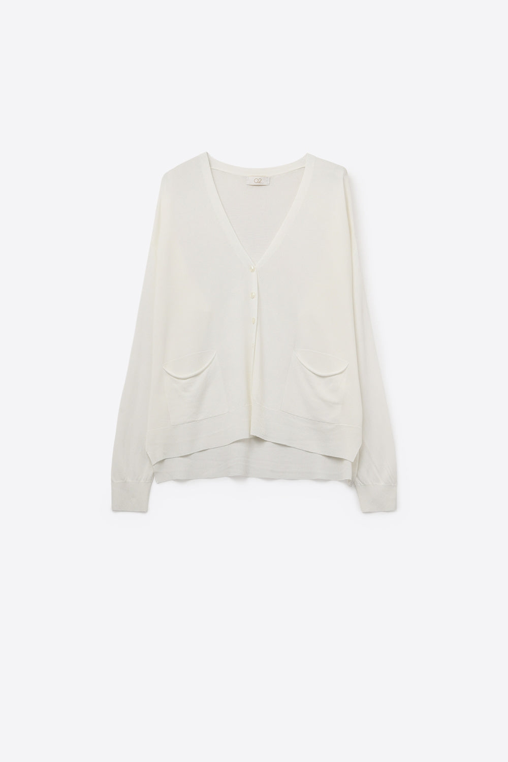 Q2 Fine Knit Cardigan with Front Pockets in white