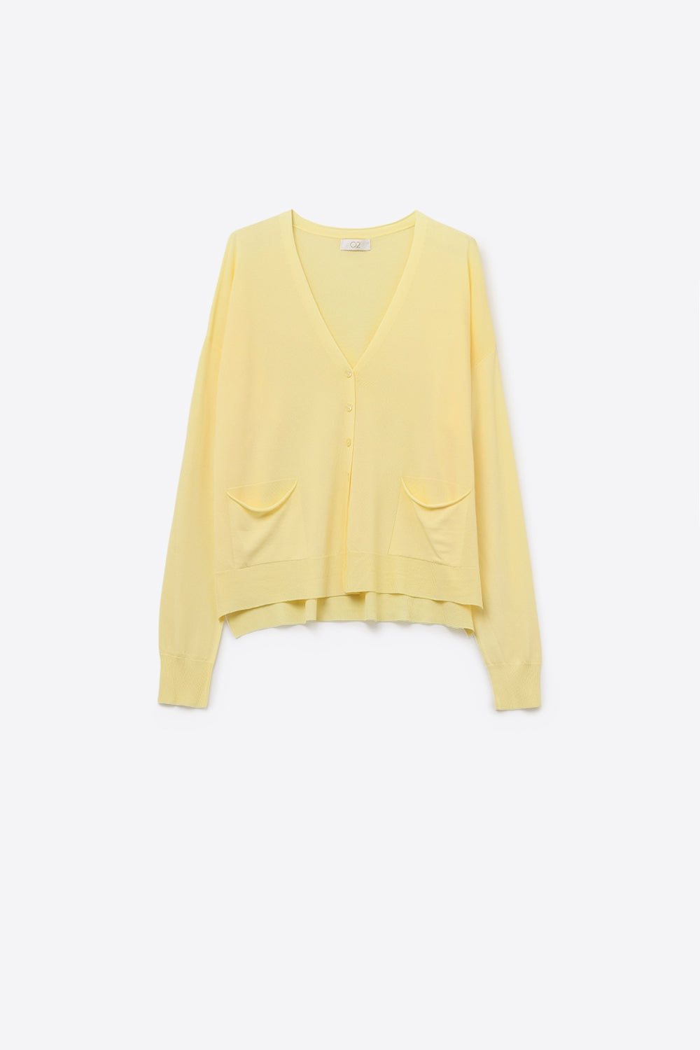 Q2 Fine Knit Cardigan with Front Pockets in Yellow