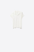 Q2 Fine Knit Polo-Style Short Sleeve Top in White