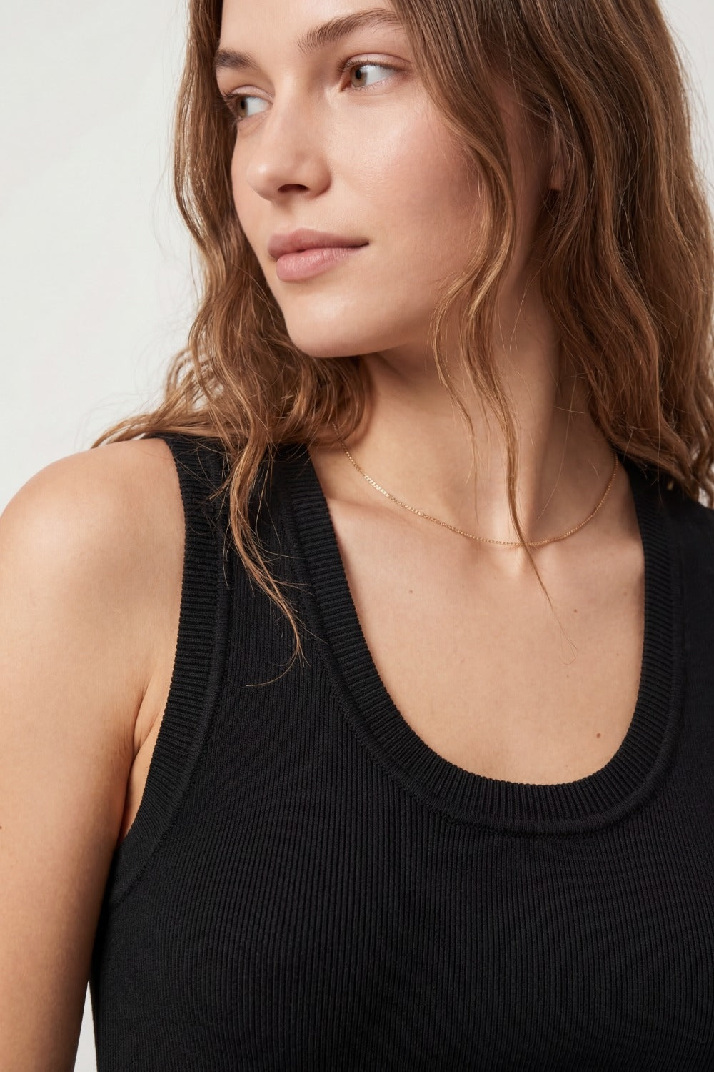 fine Knit Tank Top with Scoop in black