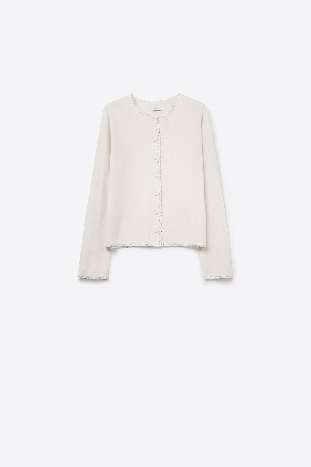 Q2 fine knit white cardigan with rhinestone detail