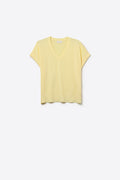 Q2 Fine Lightweight Knit Sweater with Wide V-Neck in Yellow