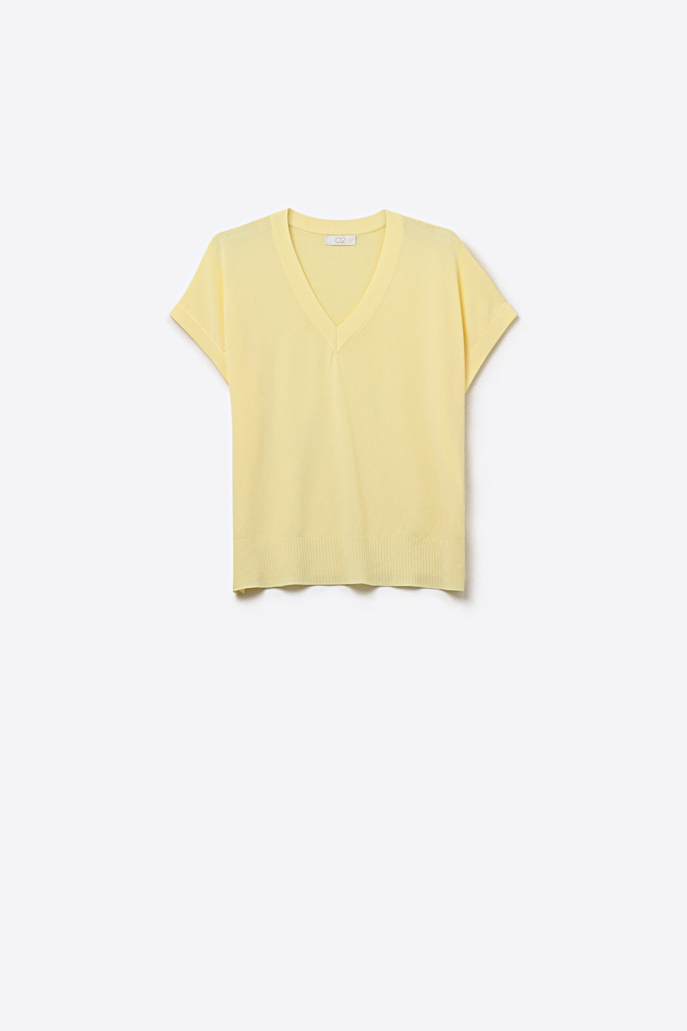 Q2 Fine Lightweight Knit Sweater with Wide V-Neck in Yellow