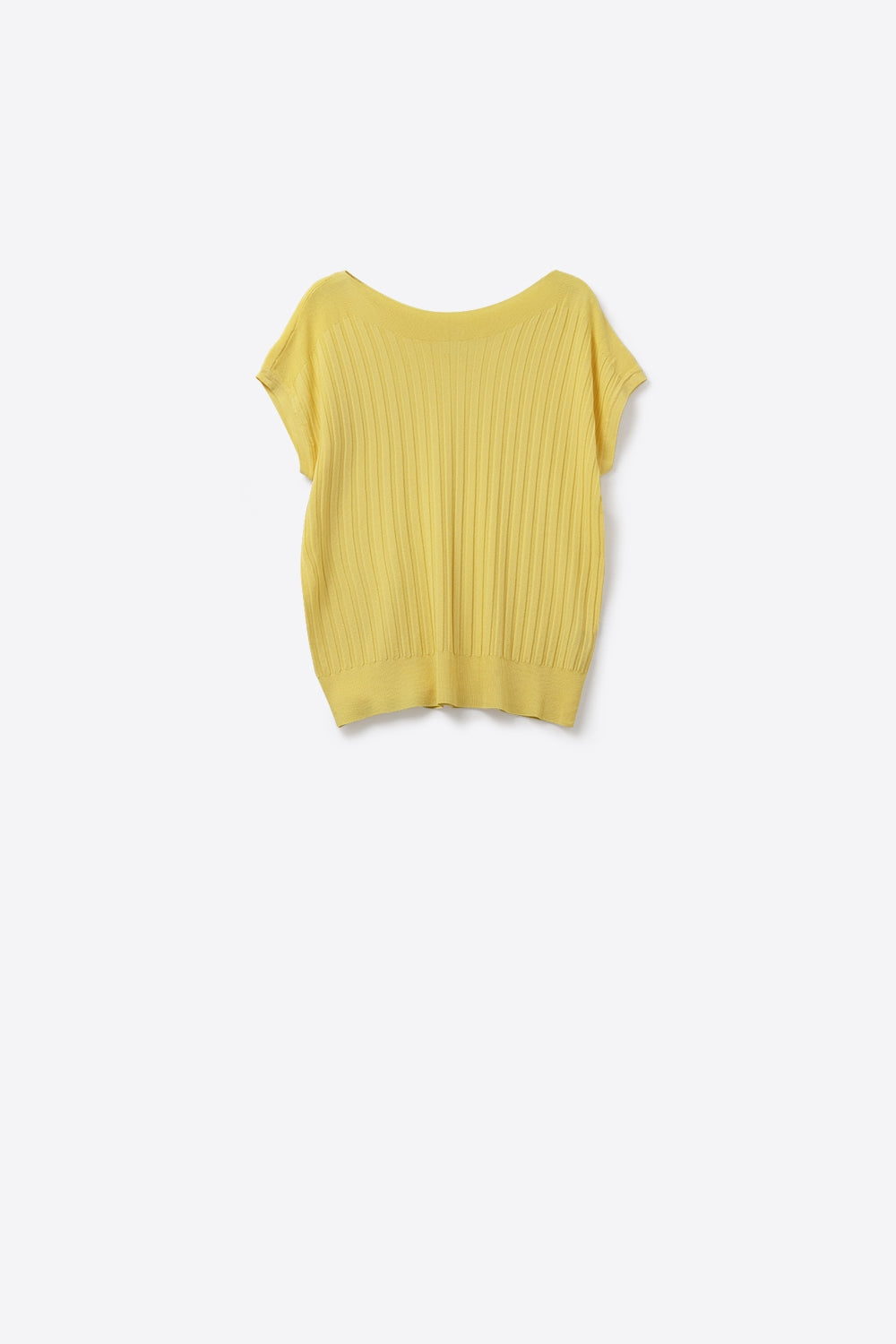 Q2 fine Rib knitted Sweater with boat neck in yellow color