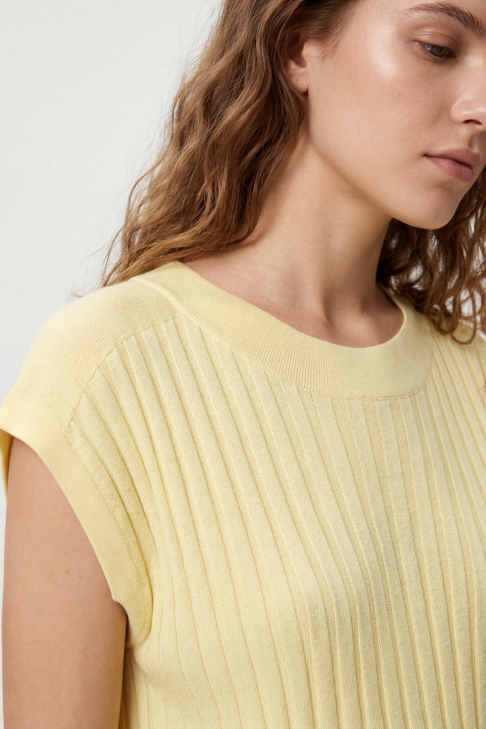 fine Rib knitted Sweater with boat neck in yellow color