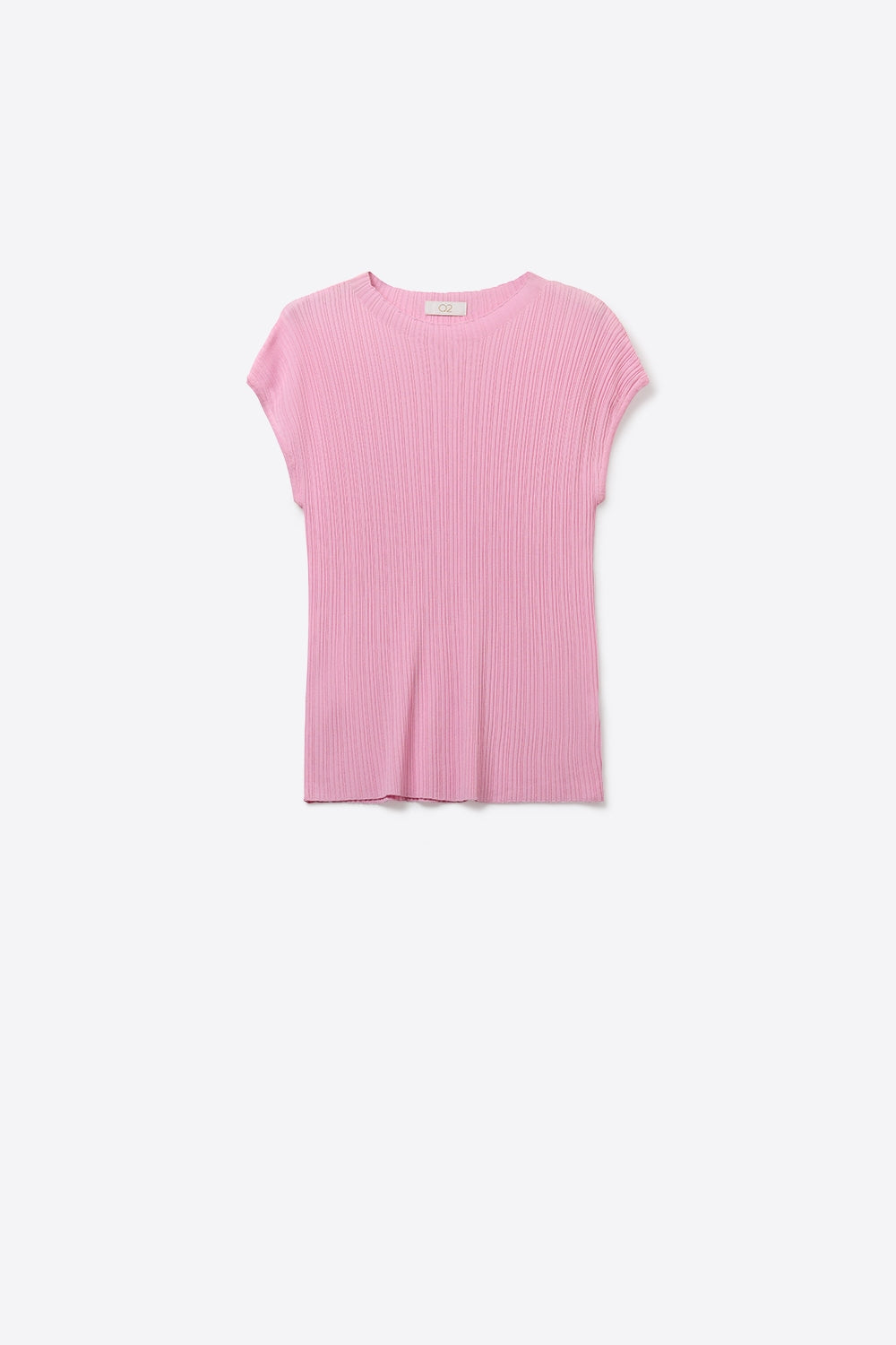 Q2 fine Ribbed Knit Top with sleveless in pink
