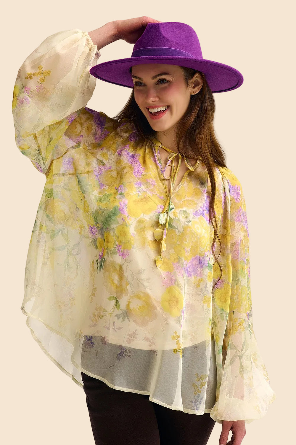 Q2 Floral Chiffon Blouse with Sheer Finish and Flowing Silhouette