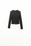 Q2 Floral Lace Top With Crew Nech in Black