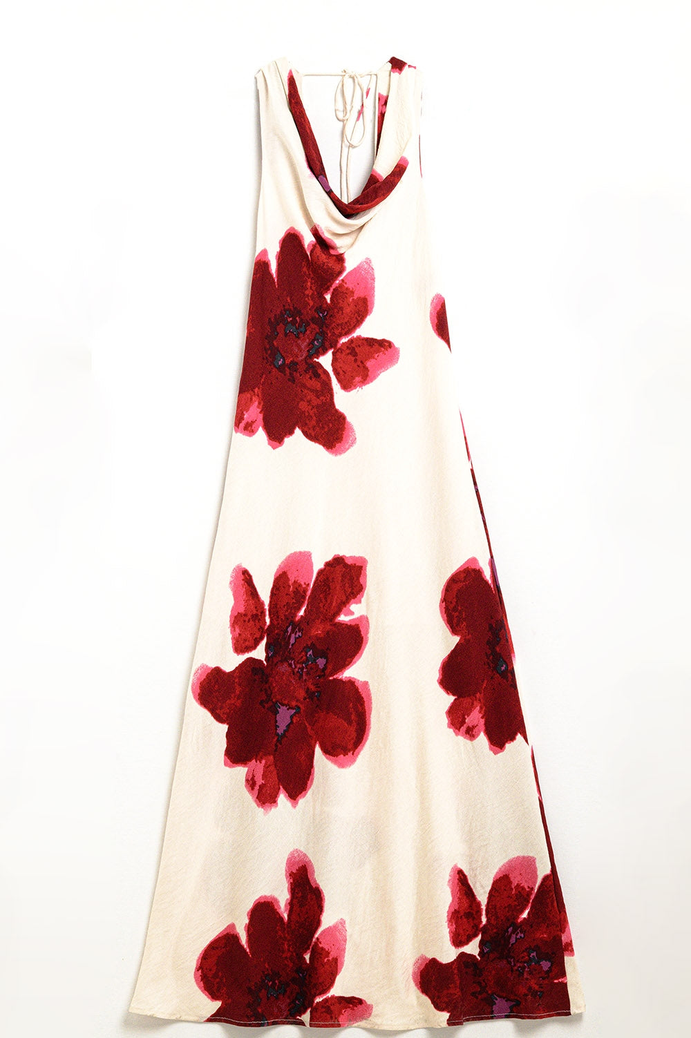 Flowy sleeveless Red maxi dress with floral print