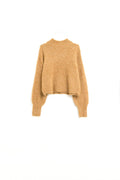 Q2 Fluffy camel sweater with high neck and balloon sleeves