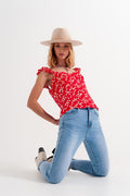 Q2 Frill strap cami top in red ditsy floral print