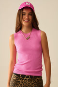Q2 Fuchsia Sleeveless Ribbed knitted Top