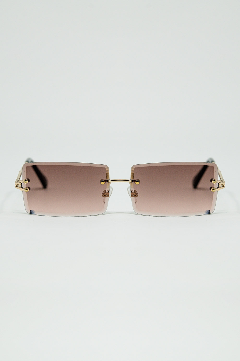 Q2 Gold Thin Rimless Square Sunglasses with Soft Brown Gradient Lenses