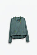 Q2 Greenish-Gray Sweater with Lace and Zipper Details