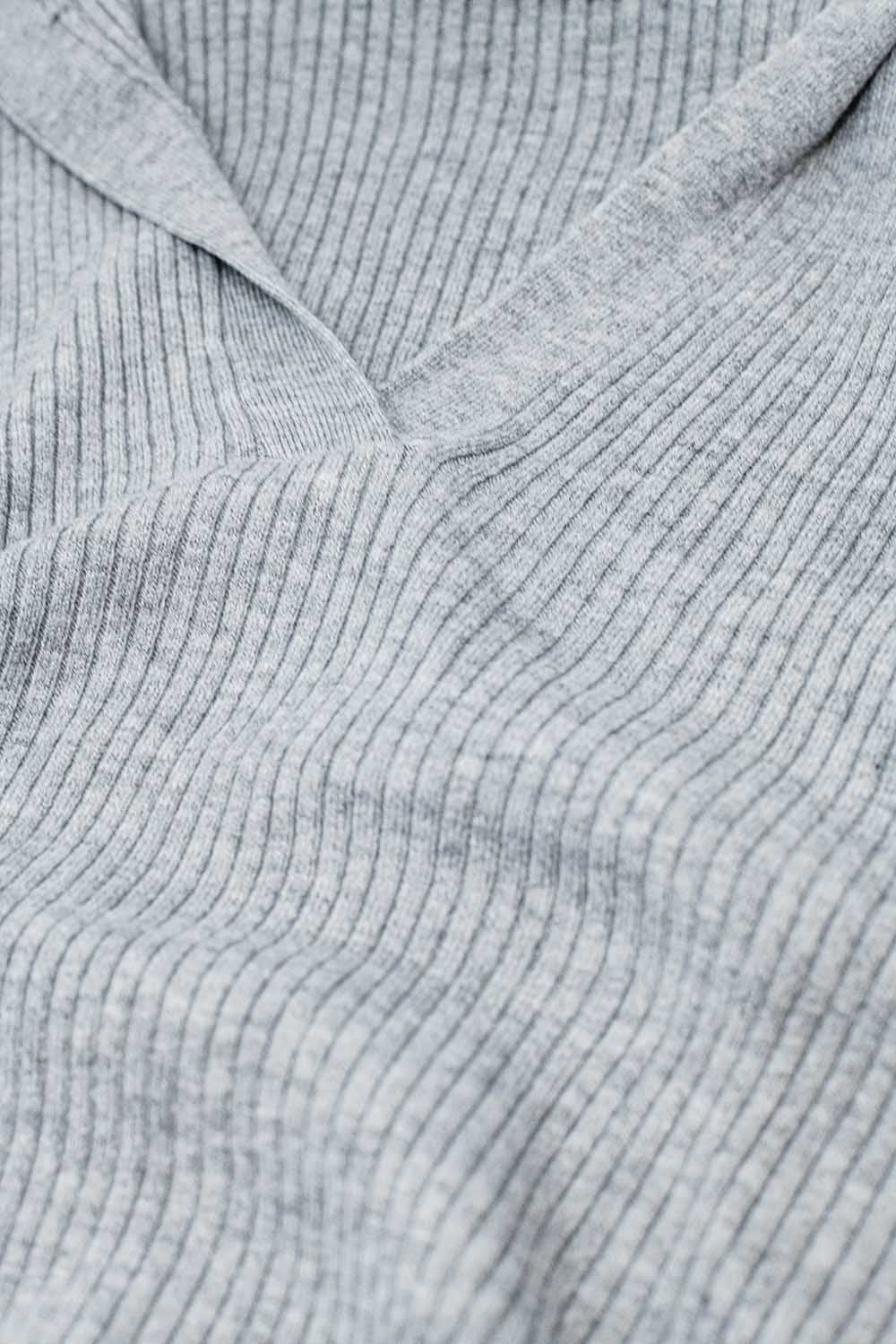 Grey Collared Rib Top With Long Sleeves