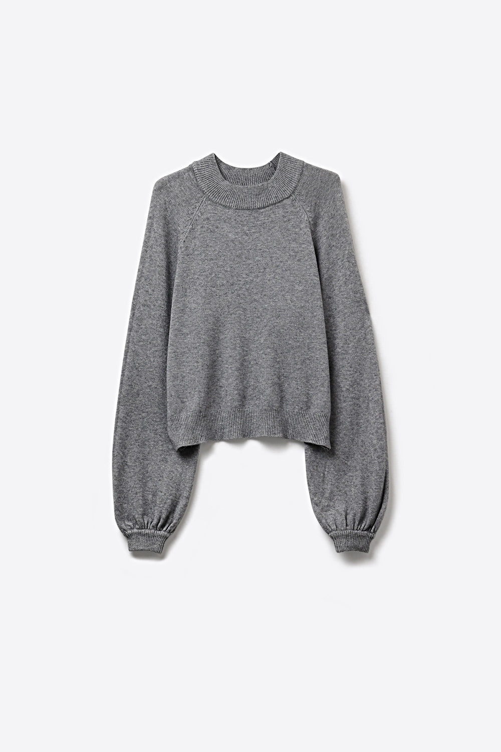 Q2 Grey Ribbed Knit Sweater with Balloon Sleeves