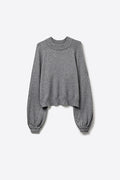 Q2 Grey Ribbed Knit Sweater with Balloon Sleeves