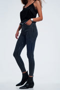 UNIKCOSA Grey skinny jeans with stripes