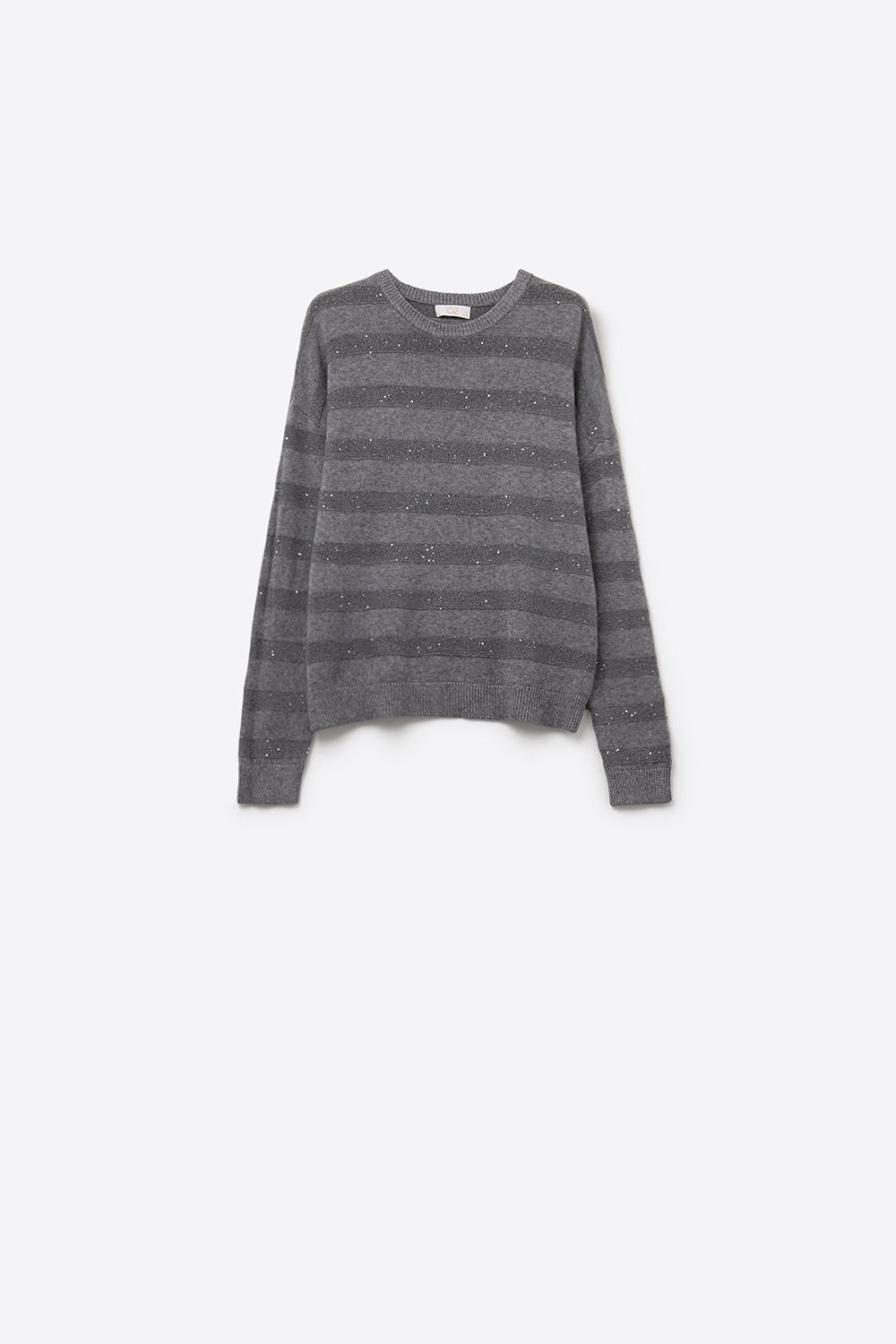 Q2 grey Striped Knit Sweater with Sequin Detail