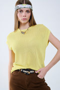 Q2 grid knit sweater in yellow color
